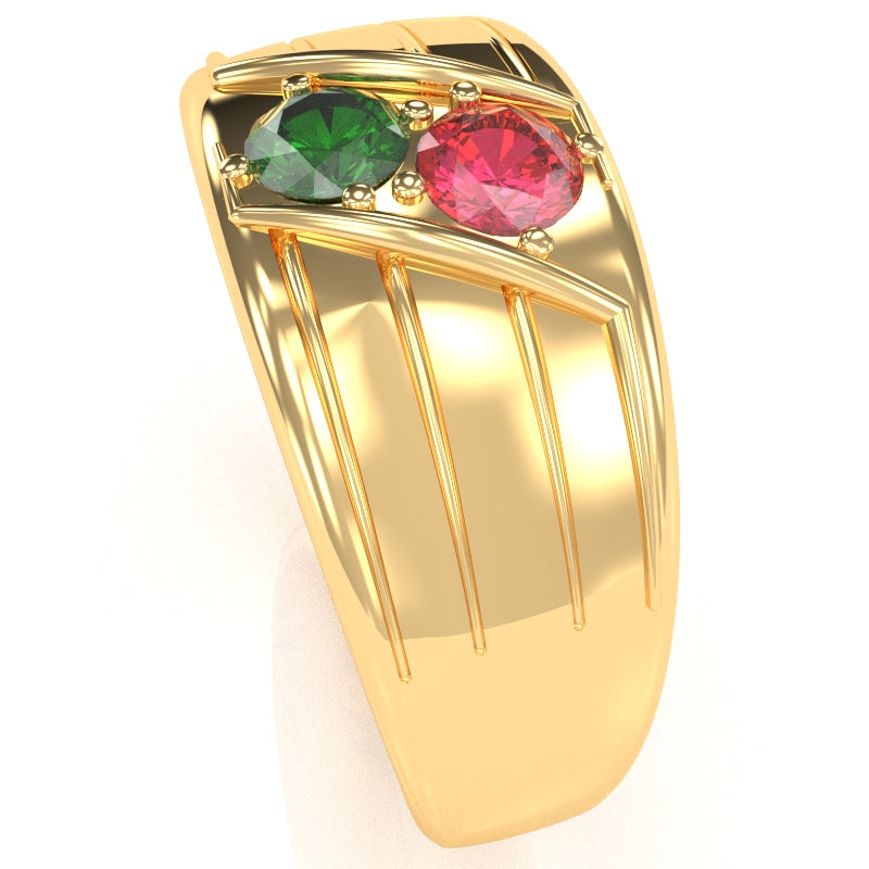 Men's Two Gemstone Birthstone Designer Ring In 14k Yellow Gold