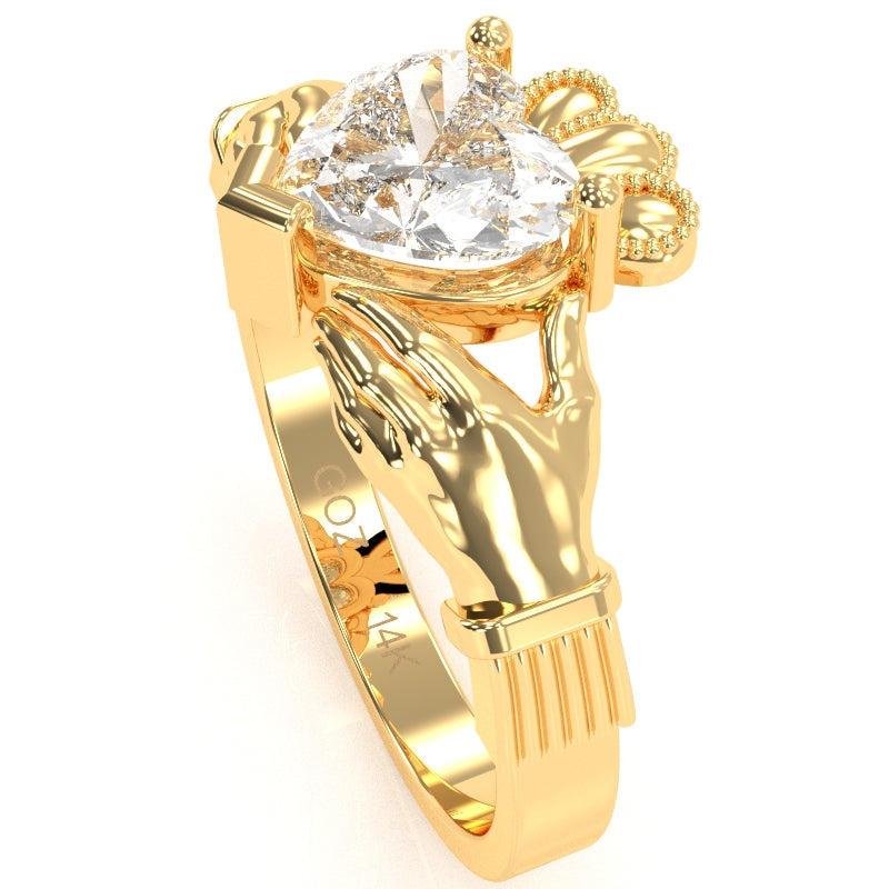 Claddagh White Topaz Ring In Solid 14k Yellow Gold