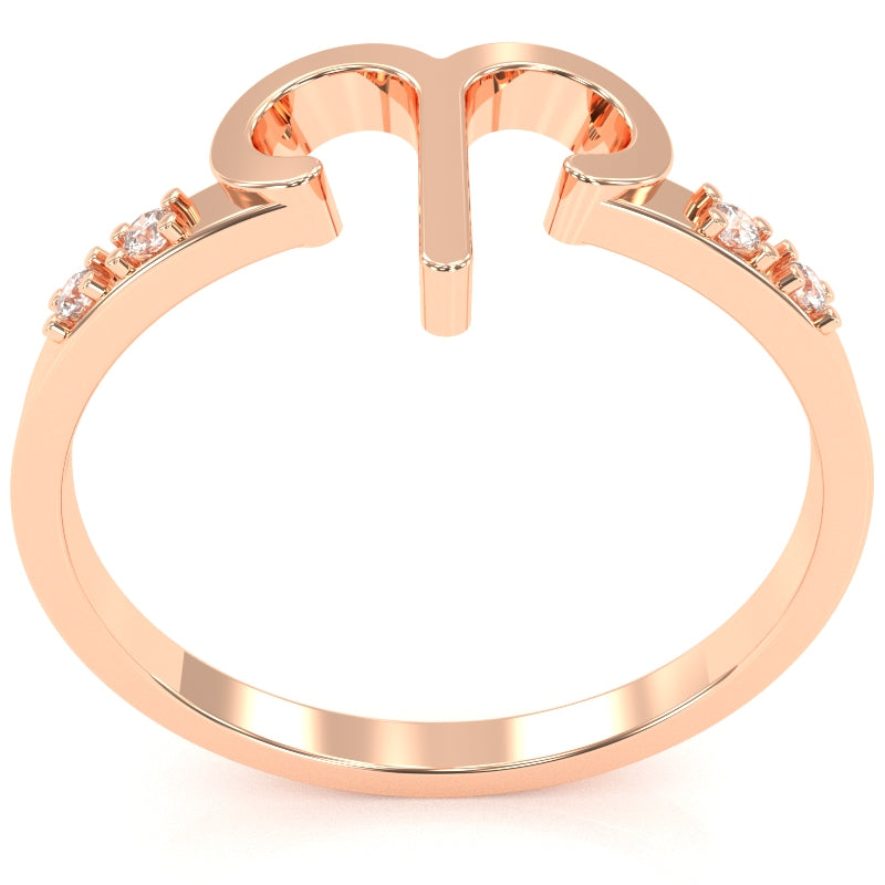Aries Zodiac Sign Diamond Ring In Solid 10k Rose Gold