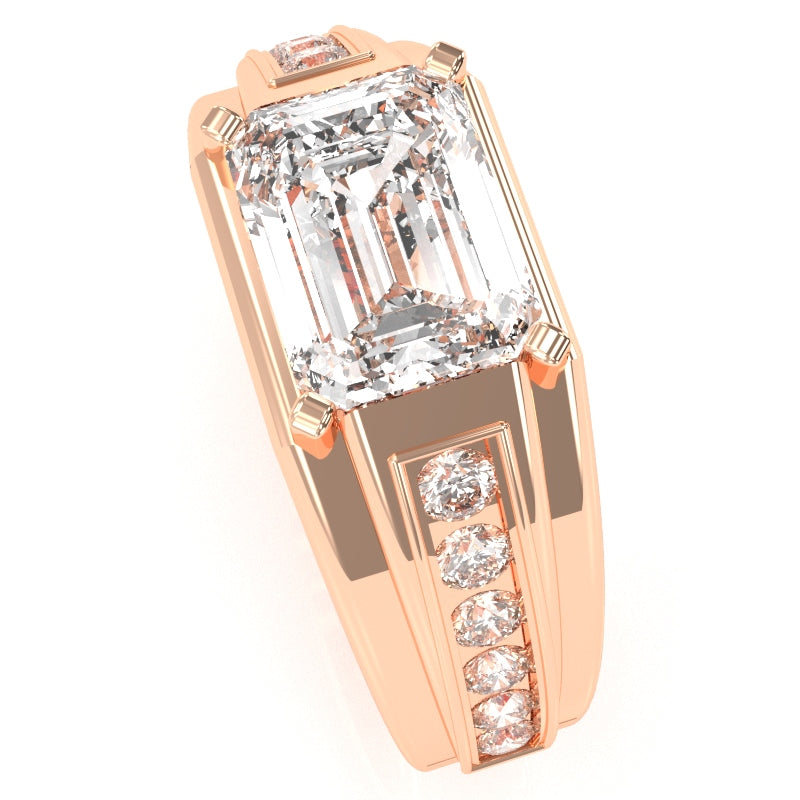 Men's White Topaz Diamond Channel Ring In Solid 14k Rose Gold