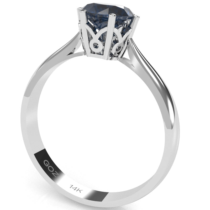 Crown Setting Lab-Created Sapphire Engagement Ring In 14k White Gold