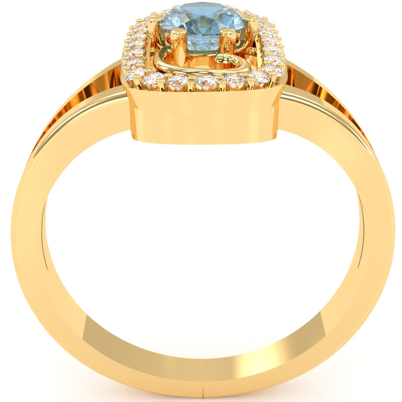 Split Band Blue Topaz Diamond Cocktail Ring In 14k Yellow Gold