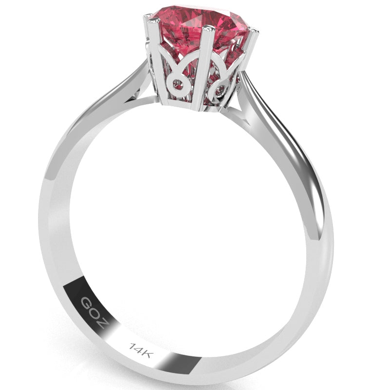 Crown Setting Pink Tourmaline Engagement Ring In 14k White Gold