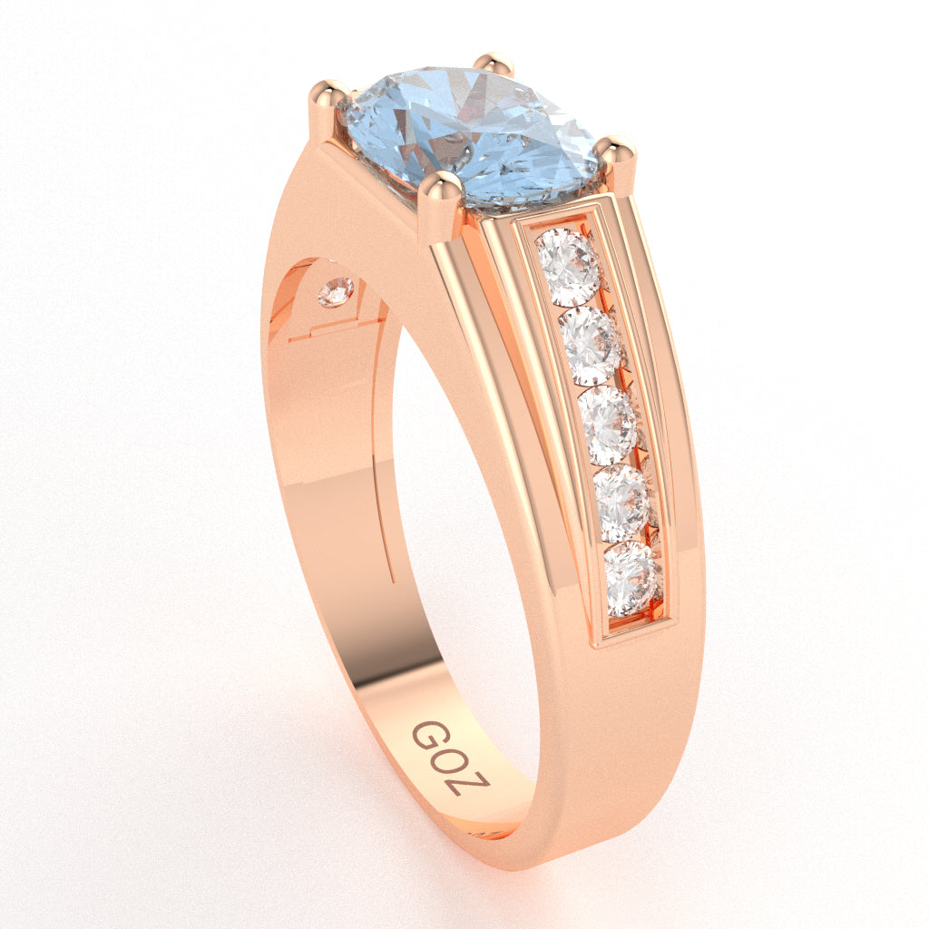 Aquamarine Diamond Designer Channel Ring In 10k Rose Gold