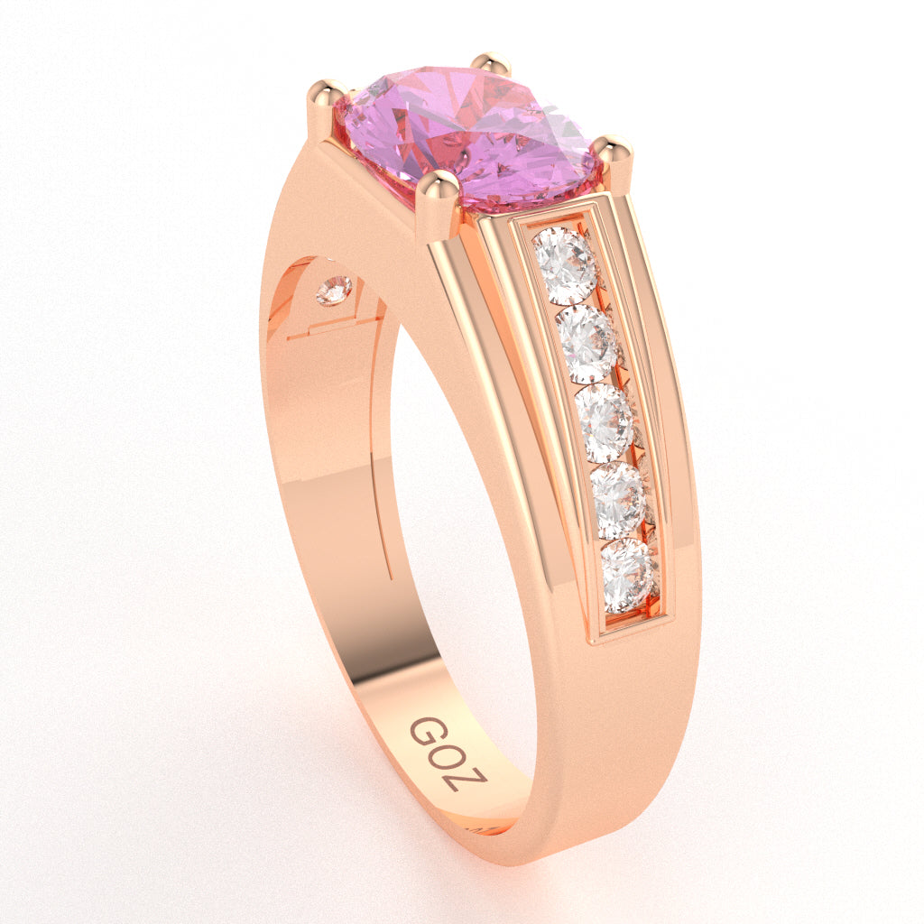 Lab-Created Pink Sapphire Diamond Designer Channel Ring In 10k Rose Gold