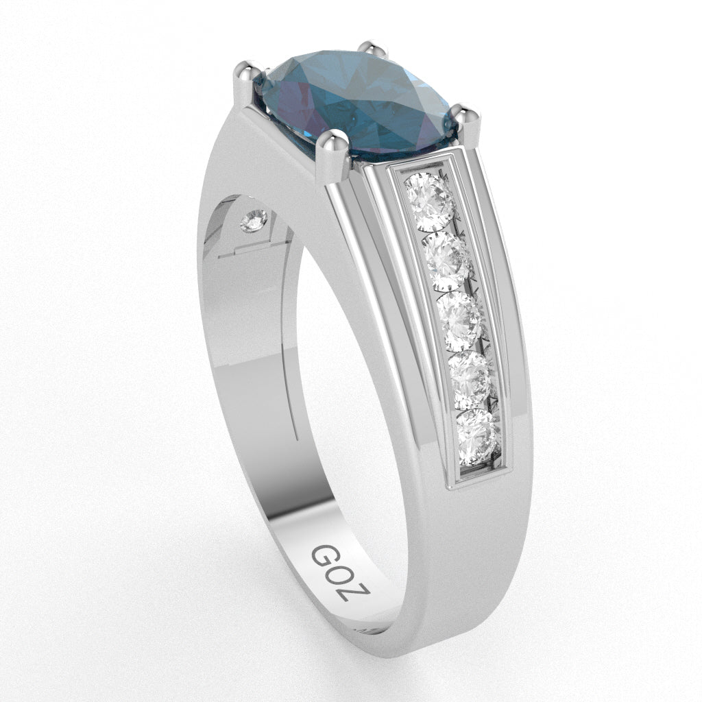 Lab-Created Alexandrite Diamond Designer Channel Ring In 10k White Gold