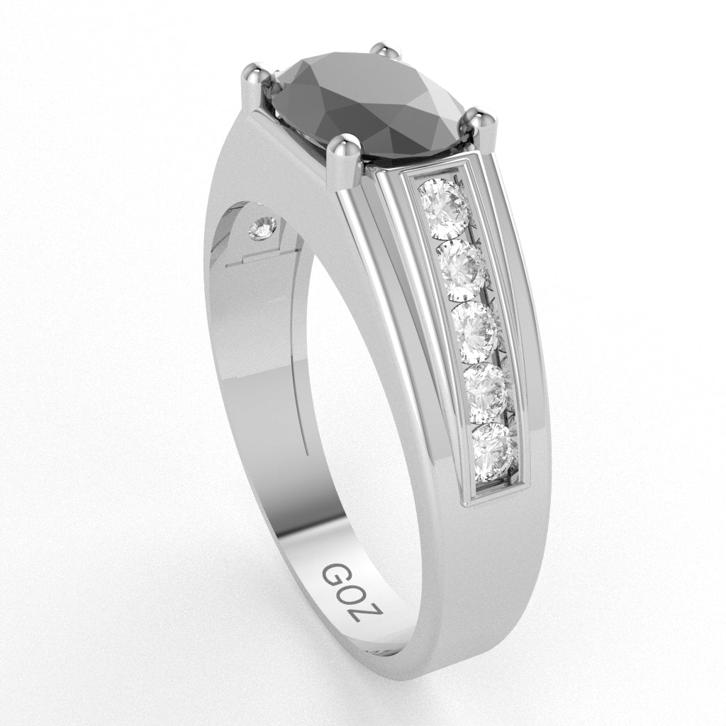 Black Onyx Diamond Designer Channel Ring In 10k White Gold