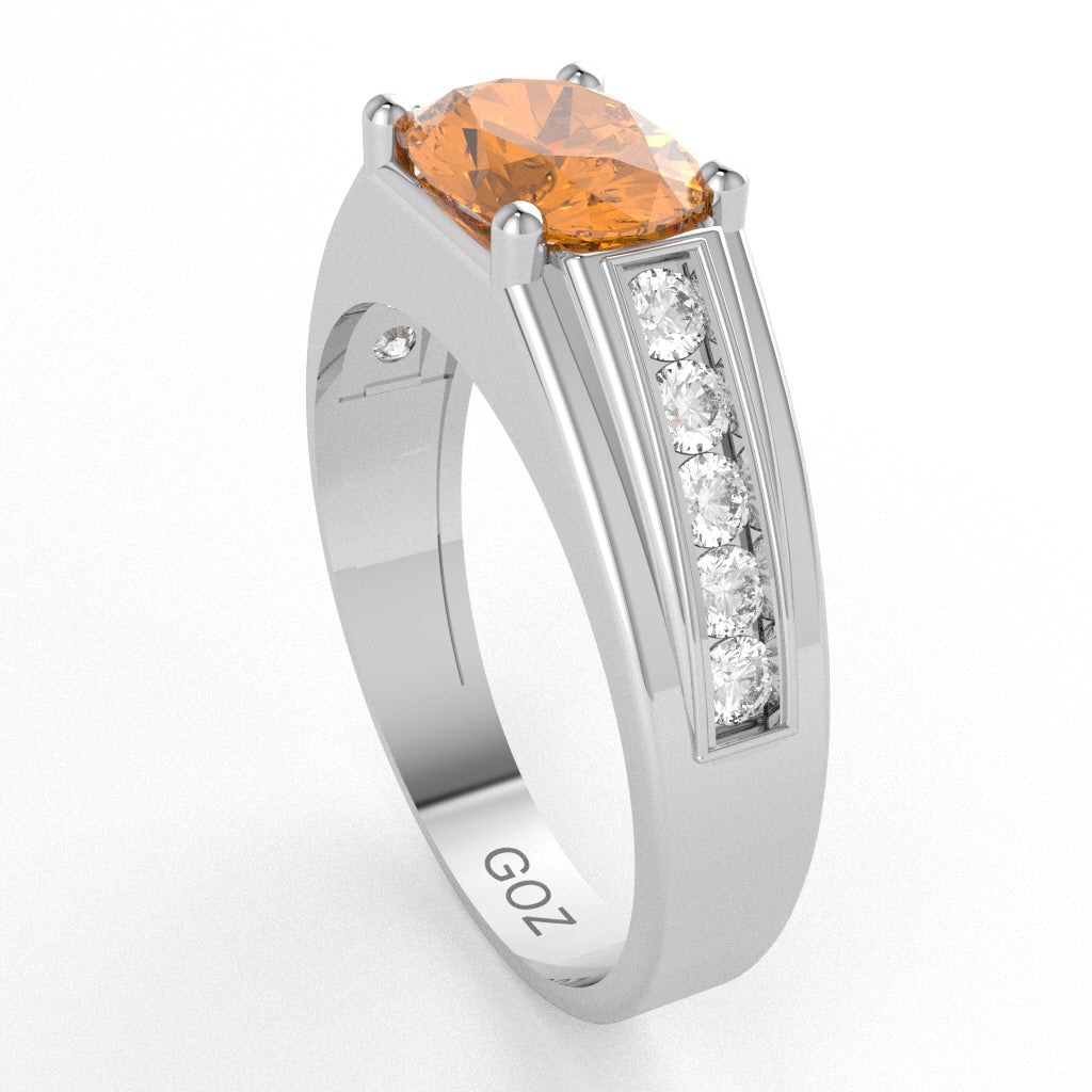 Citrine Diamond Designer Channel Ring In 10k White Gold