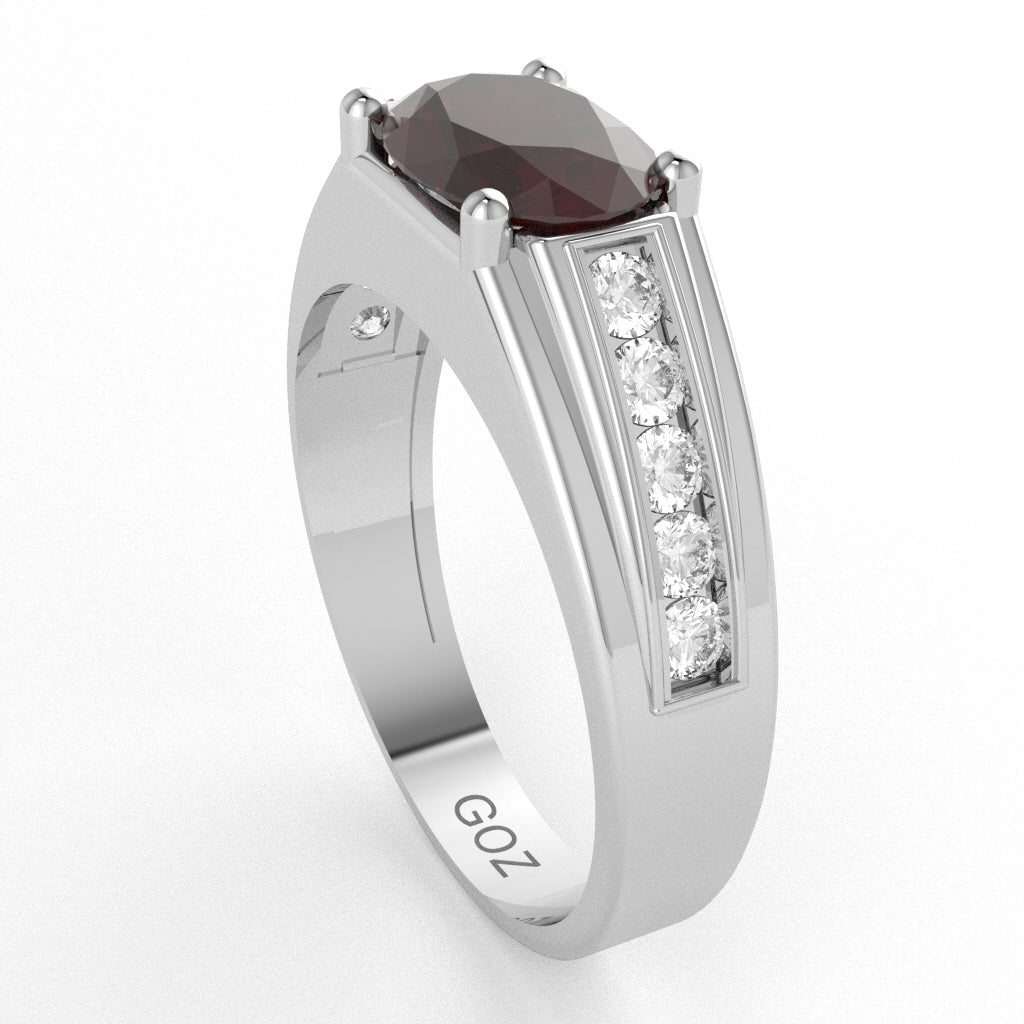 Garnet Diamond Designer Channel Ring In 10k White Gold