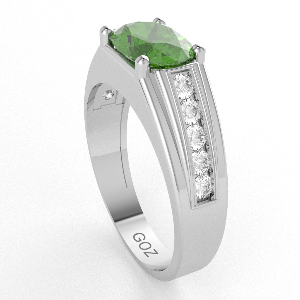 Peridot Diamond Designer Channel Ring In 10k White Gold