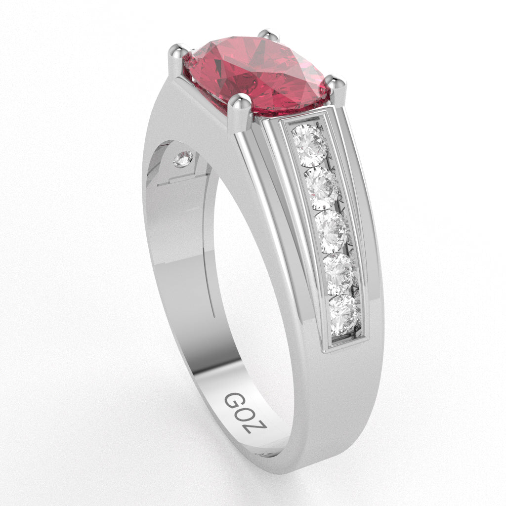 Pink Tourmaline Diamond Designer Channel Ring In 10k White Gold