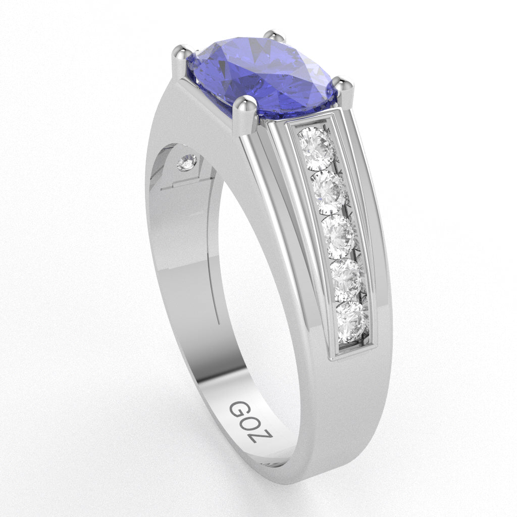 Tanzanite Diamond Designer Channel Ring In 10k White Gold