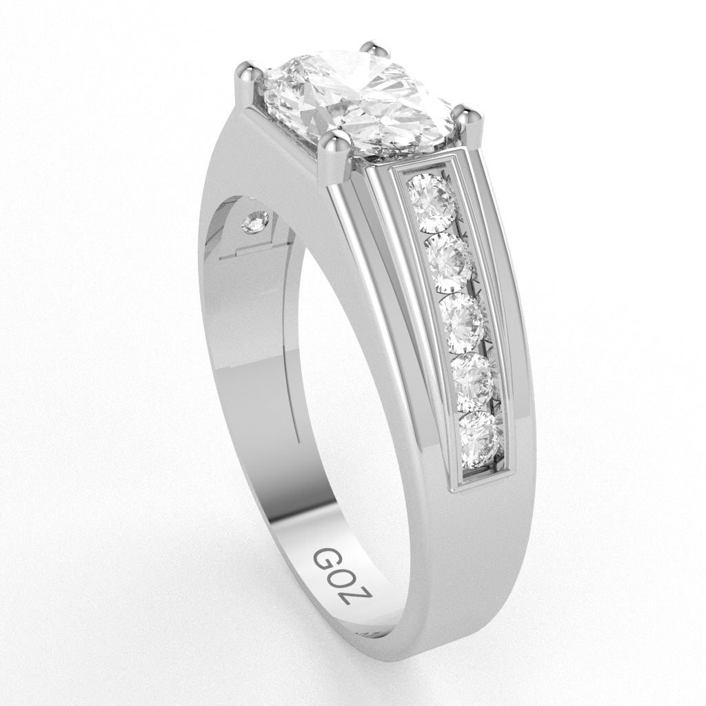 White Topaz Diamond Designer Channel Ring In 10k White Gold