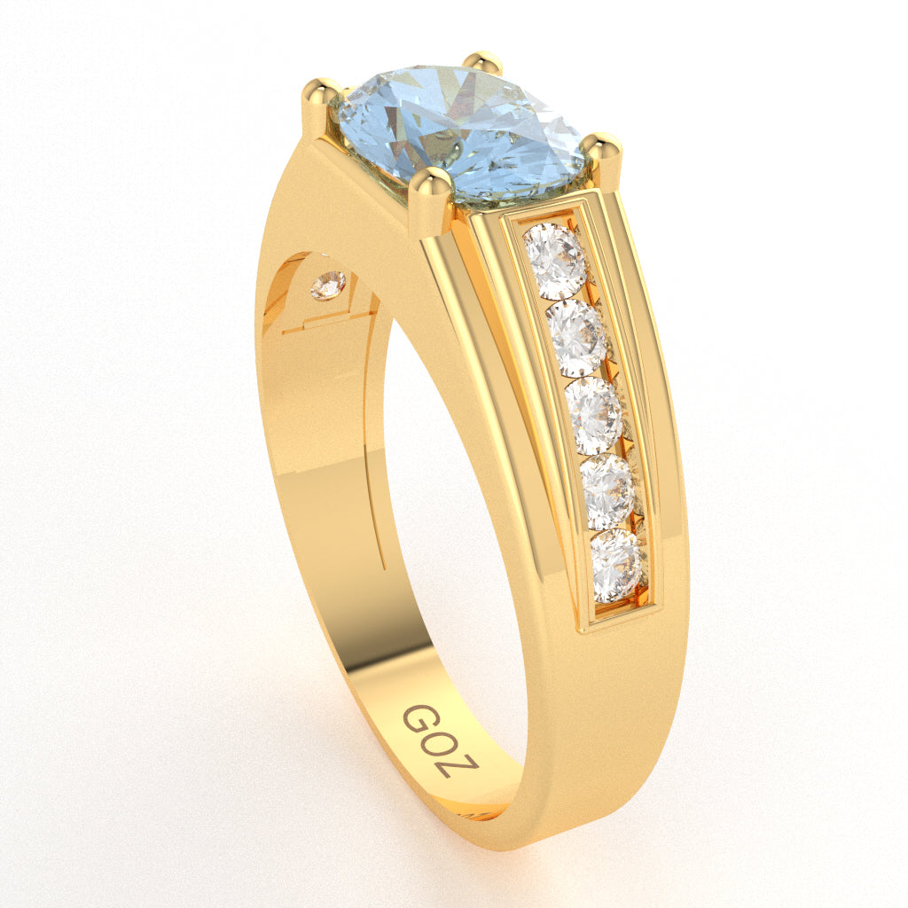 Aquamarine Diamond Designer Channel Ring In 10k Yellow Gold