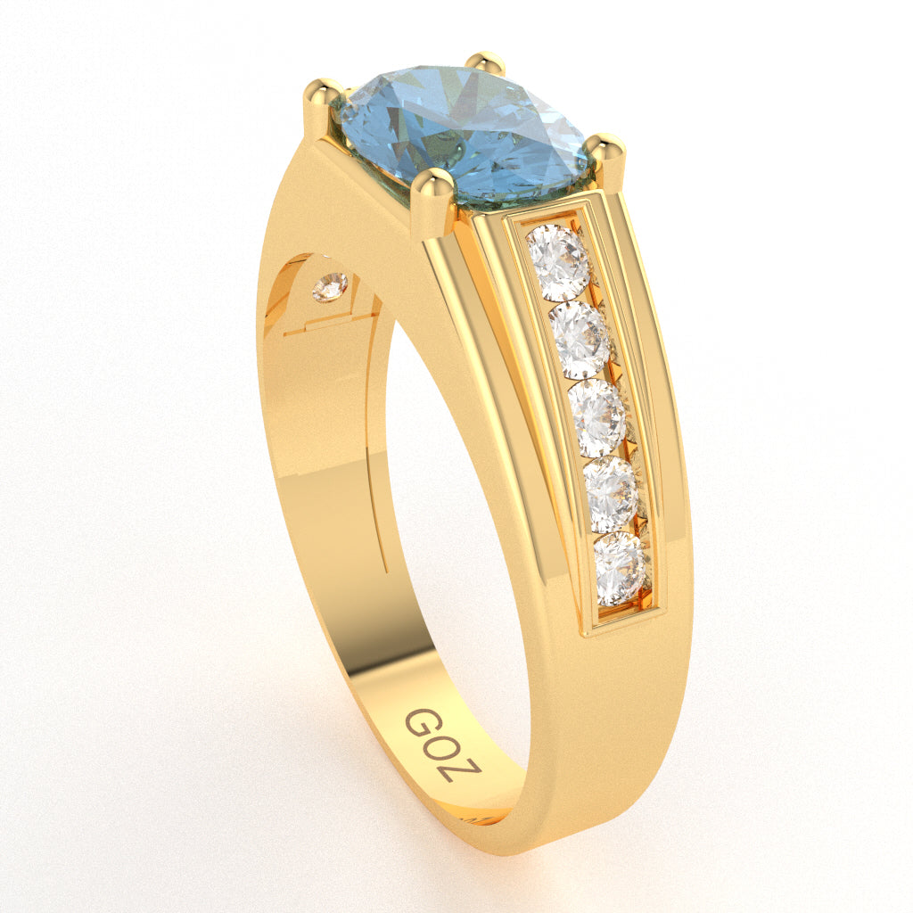Blue Topaz Diamond Designer Channel Ring In 10k Yellow Gold