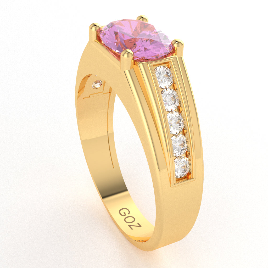 Lab-Created Pink Sapphire Diamond Designer Channel Ring In 10k Yellow Gold