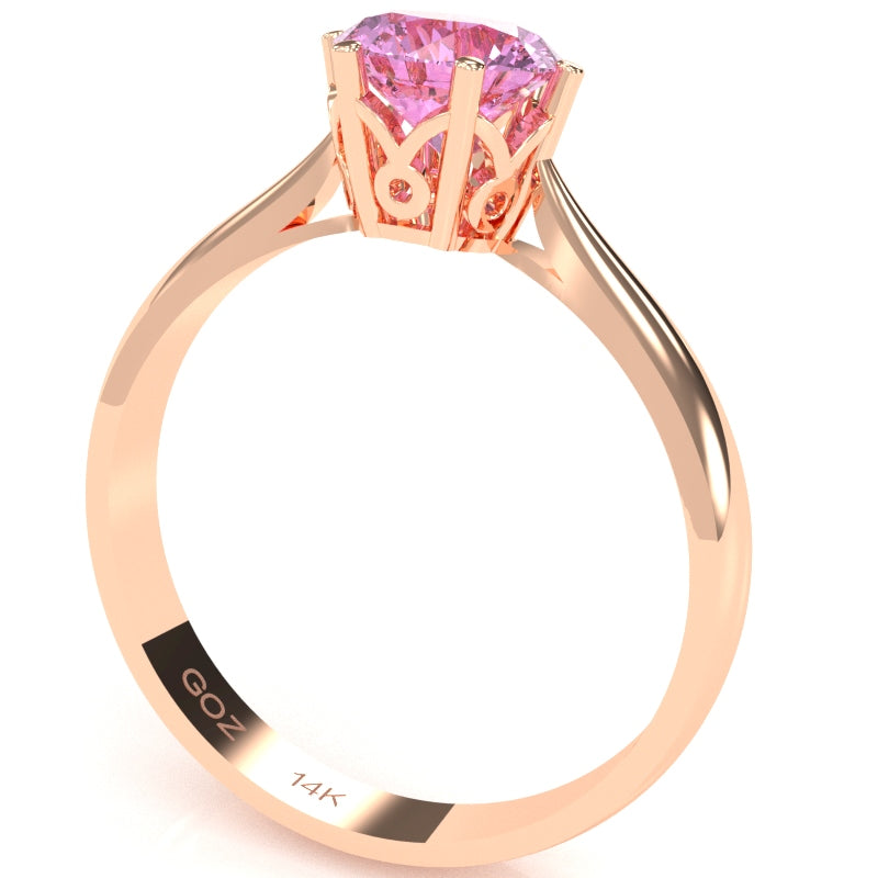 Crown Setting Lab-Created Pink Sapphire Engagement Ring In 14k Rose Gold