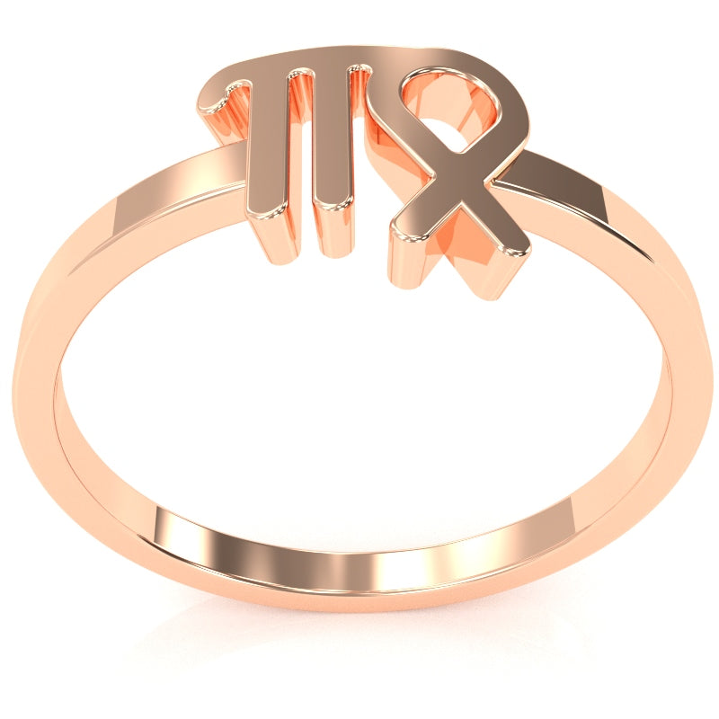 Virgo Zodiac Sign Ring In Solid 14k Rose Gold
