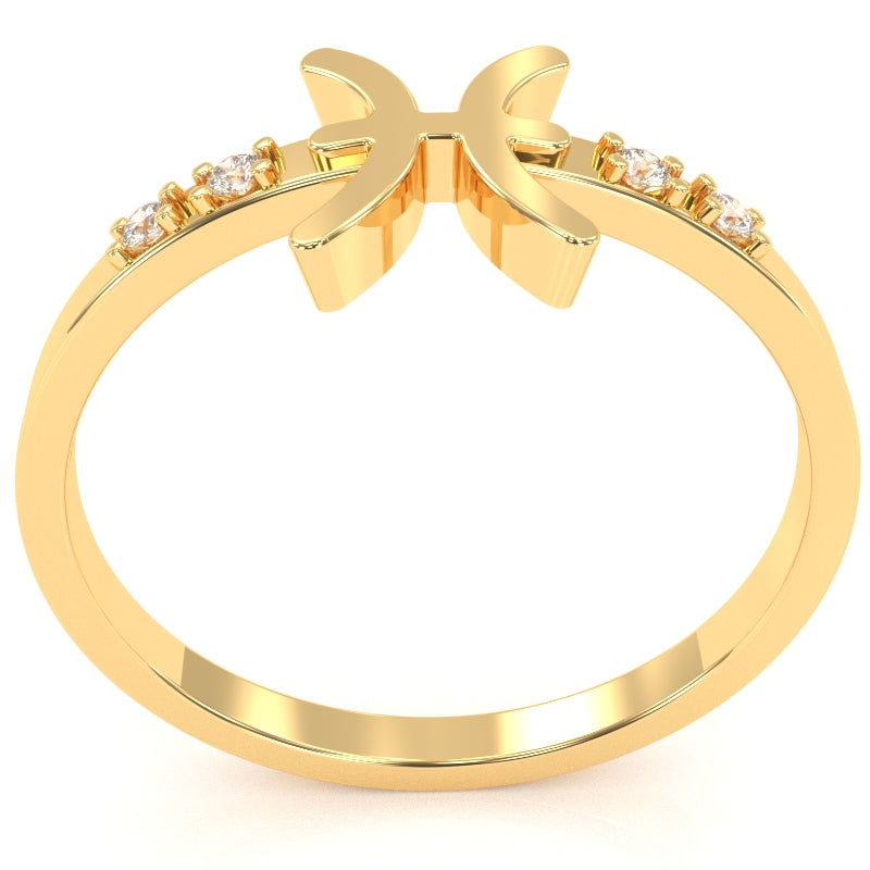 Pisces Zodiac Sign Diamond Ring In Solid 10k Yellow Gold