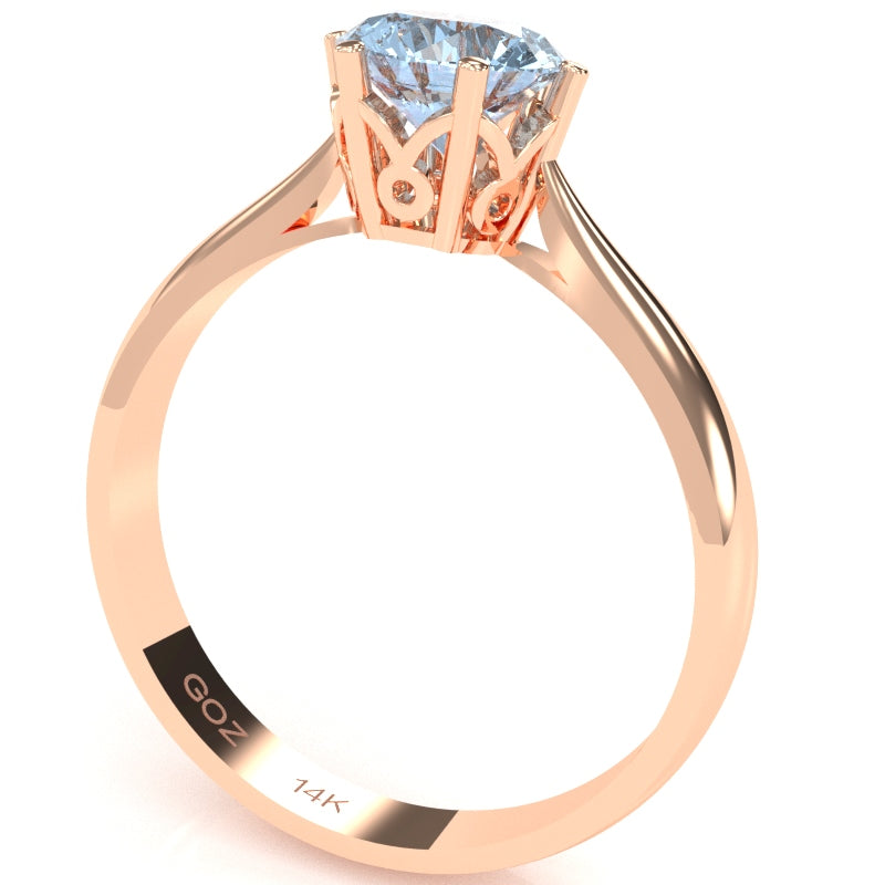Crown Setting Aquamarine Engagement Ring In 14k Rose Gold
