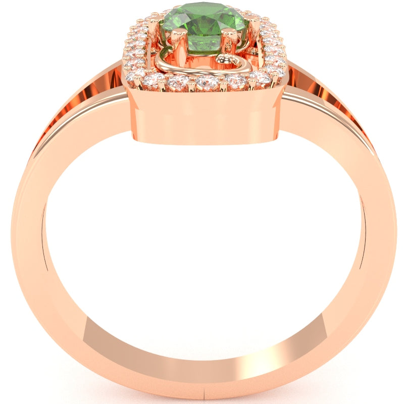 Split Band Peridot Diamond Cocktail Ring In 14k Rose Gold