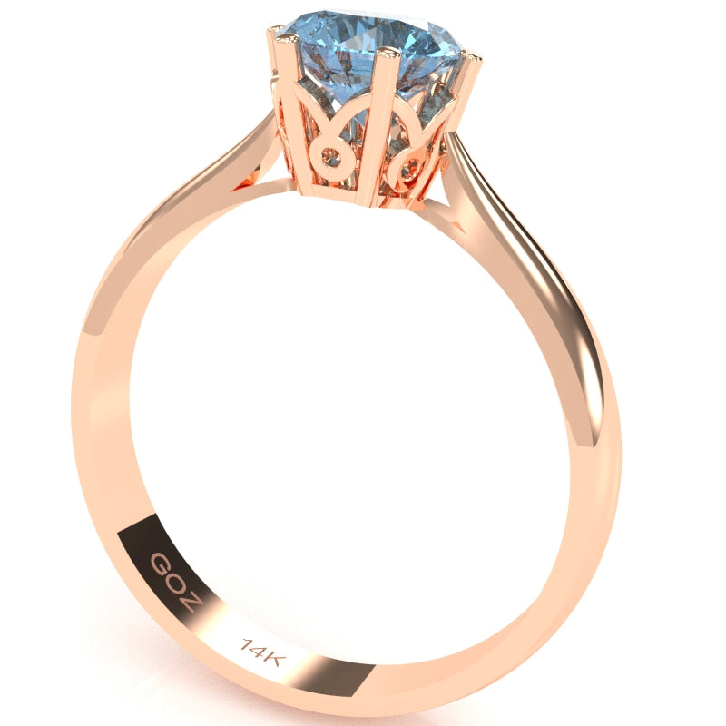 Crown Setting Blue Topaz Engagement Ring In 14k Rose Gold