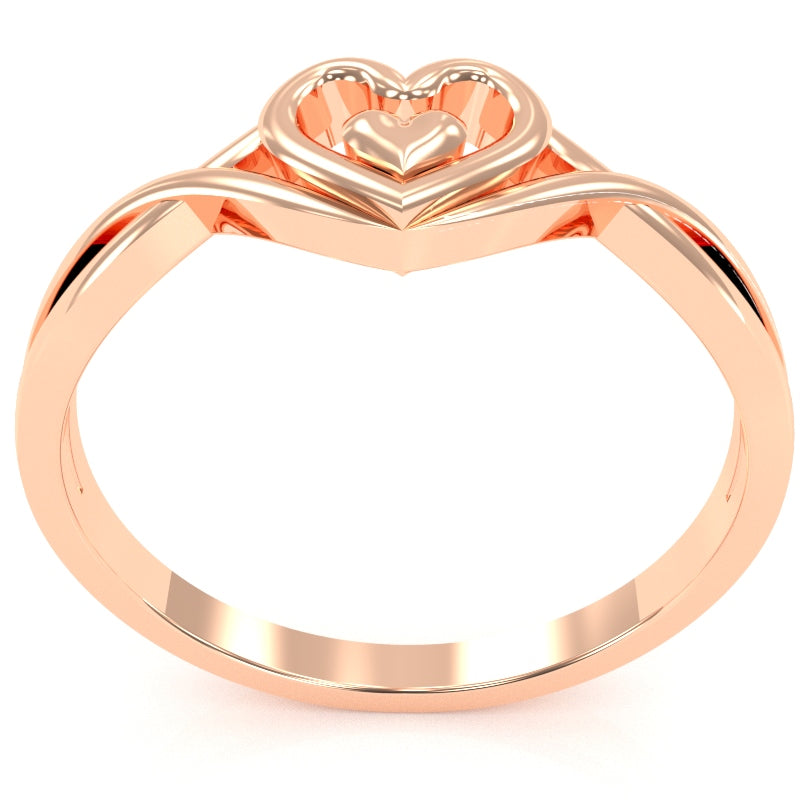 Twisted Heart-In-Heart Love Ring In Solid 14k Rose Gold