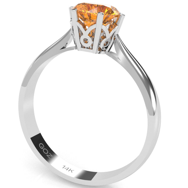 Crown Setting Citrine Engagement Ring In 14k White Gold