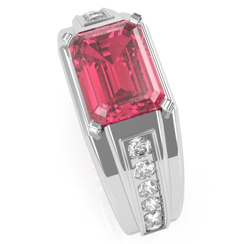 Men's Pink Tourmaline Diamond Channel Ring In Solid 14k White Gold