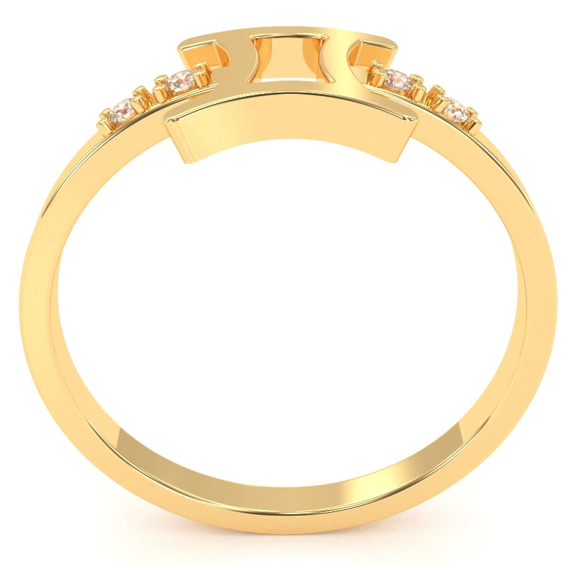 Gemini Zodiac Sign Diamond Ring In Solid 14k Yellow Gold
