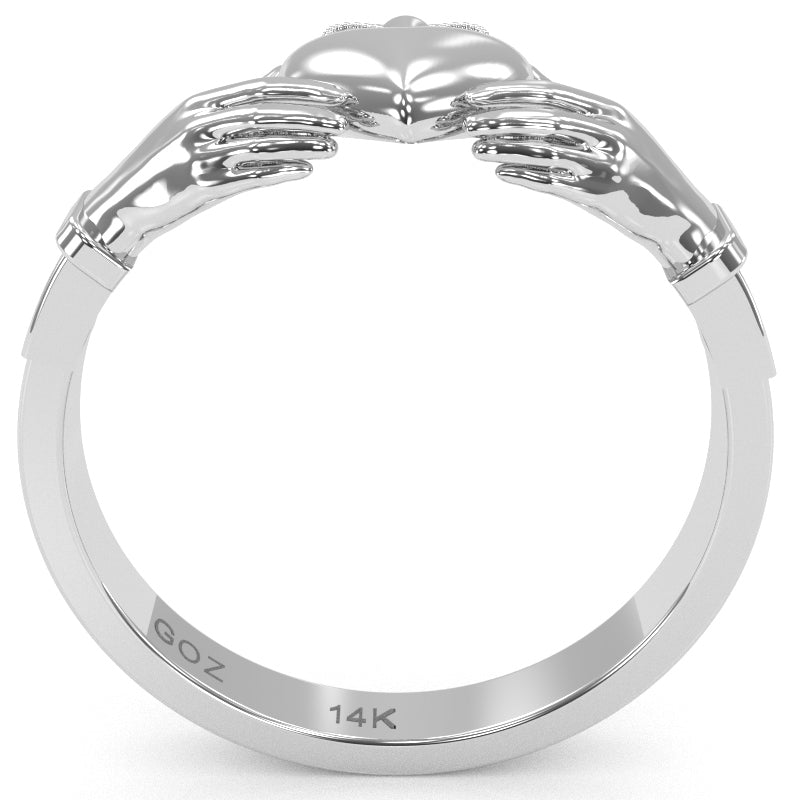 Men's Classic Claddagh Ring In Solid 14k White Gold