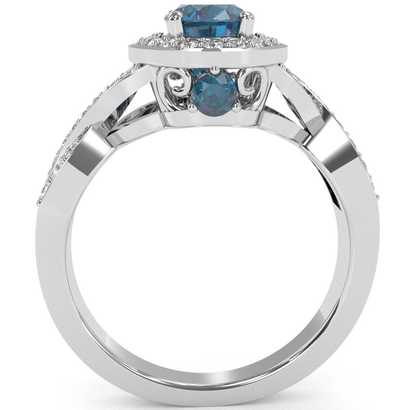 Three Stone Lab-Created Alexandrite Diamond Peekaboo Halo Engagement Ring In 14k White Gold