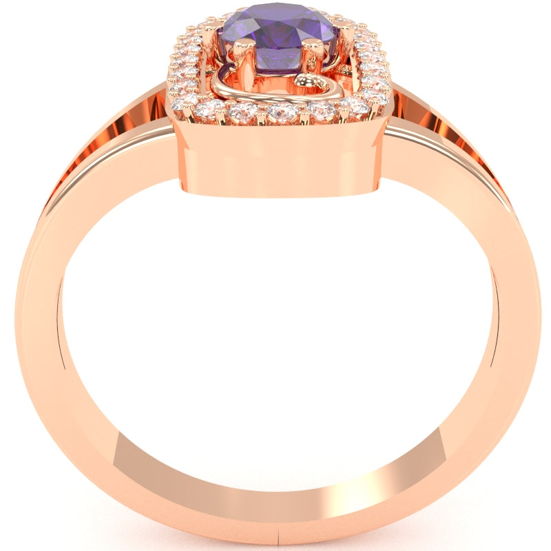 Split Band Amethyst Diamond Cocktail Ring In 14k Rose Gold