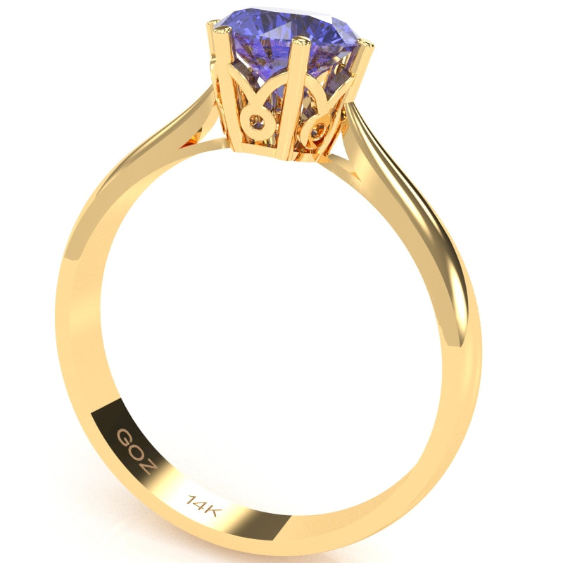 Crown Setting Tanzanite Engagement Ring In 14k Yellow Gold