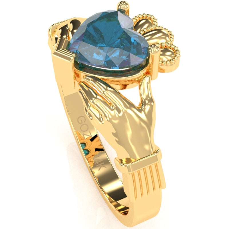 Claddagh Lab-Created Alexandrite Ring In Solid 14k Yellow Gold