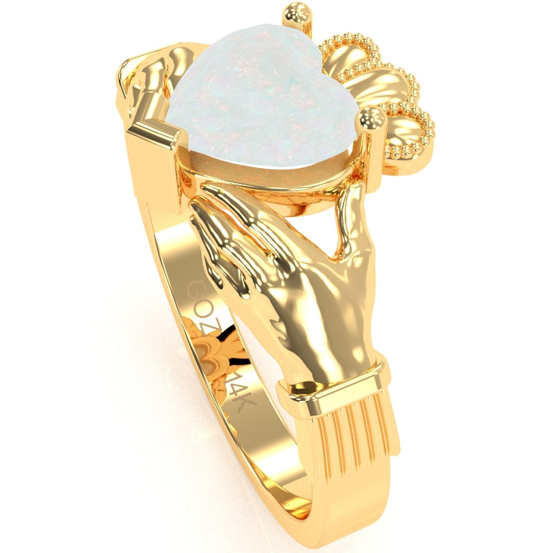Claddagh Opal Ring In Solid 14k Yellow Gold