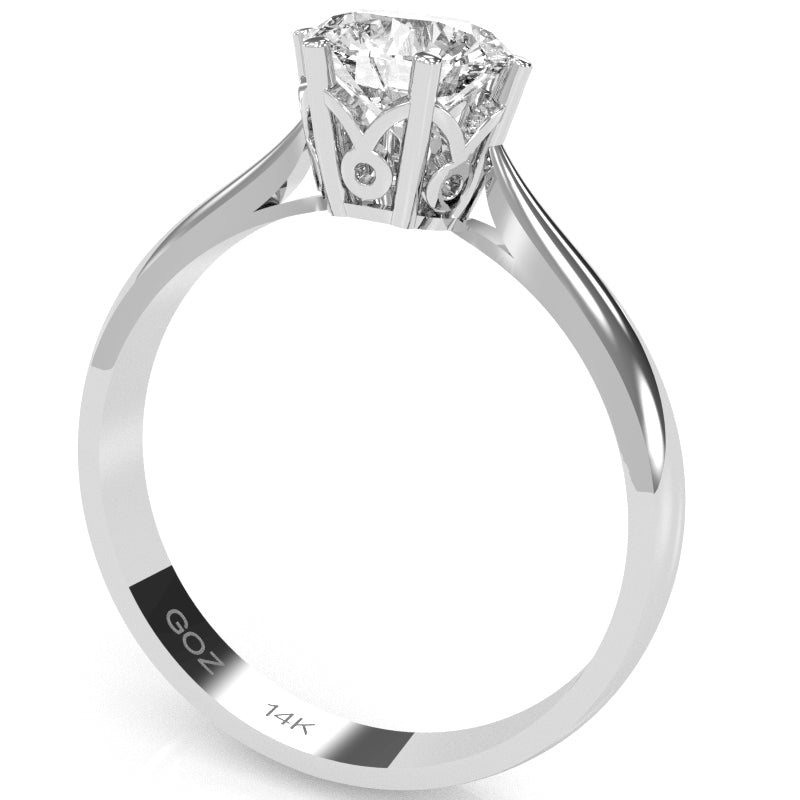 Crown Setting White Topaz Engagement Ring In 14k White Gold
