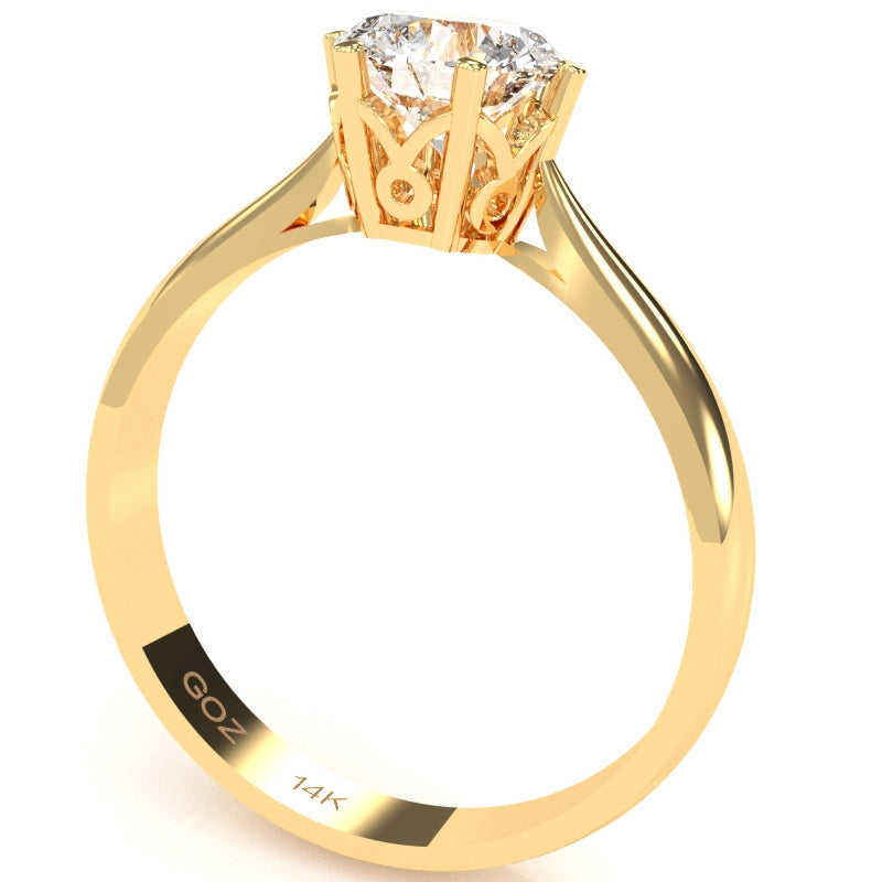 Crown Setting White Topaz Engagement Ring In 14k Yellow Gold