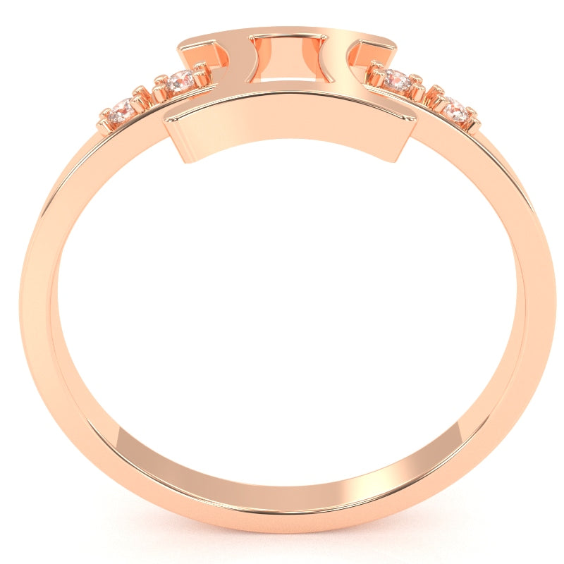 Gemini Zodiac Sign Diamond Ring In Solid 14k Rose Gold