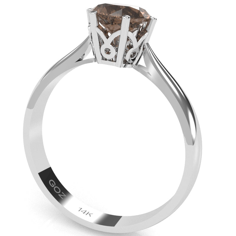 Crown Setting Smoky Quartz Engagement Ring In 14k White Gold