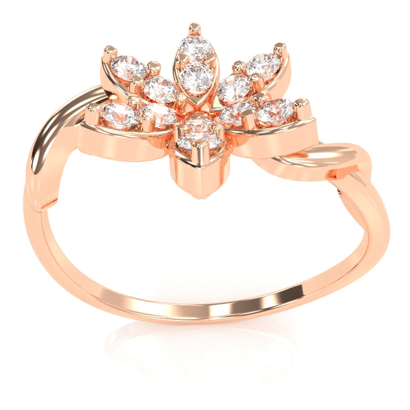 Twisted Vine Diamond Encrusted Flower Ring In 14k Rose Gold