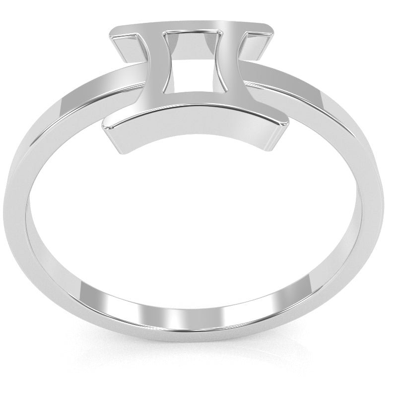 Gemini Zodiac Sign Ring In Solid 14k White Gold