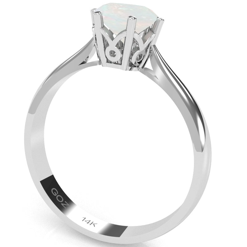 Crown Setting Opal Engagement Ring In 14k White Gold