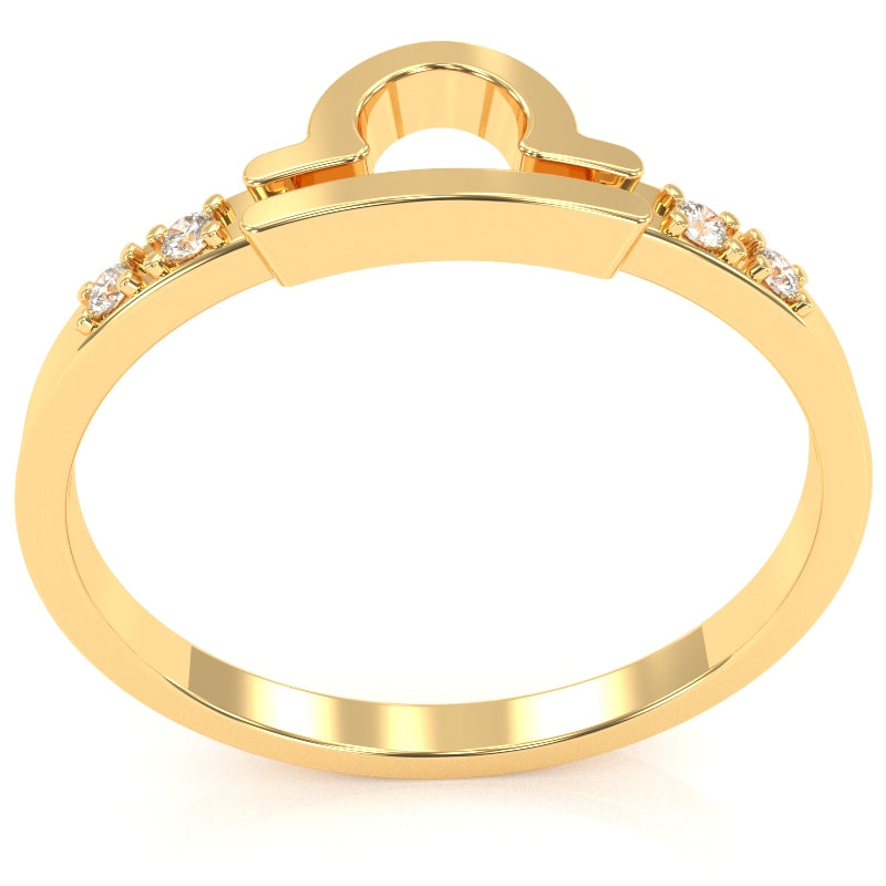 Libra Zodiac Sign Diamond Ring In Solid 14k Yellow Gold