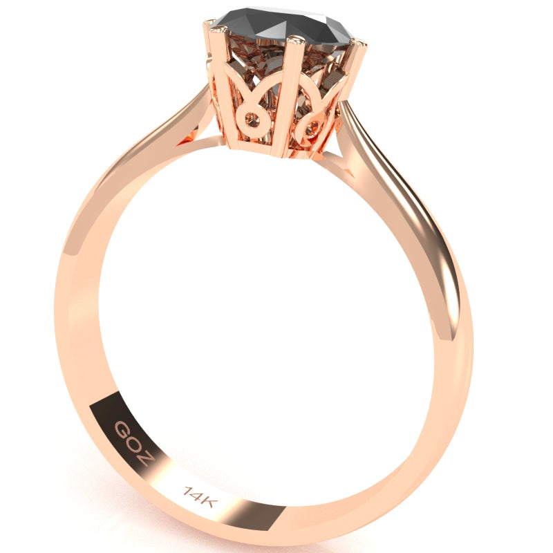 Crown Setting Black Onyx Engagement Ring In 14k Rose Gold