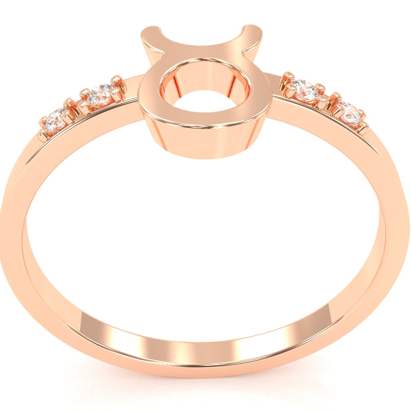 Taurus Zodiac Sign Diamond Ring In Solid 10k Rose Gold