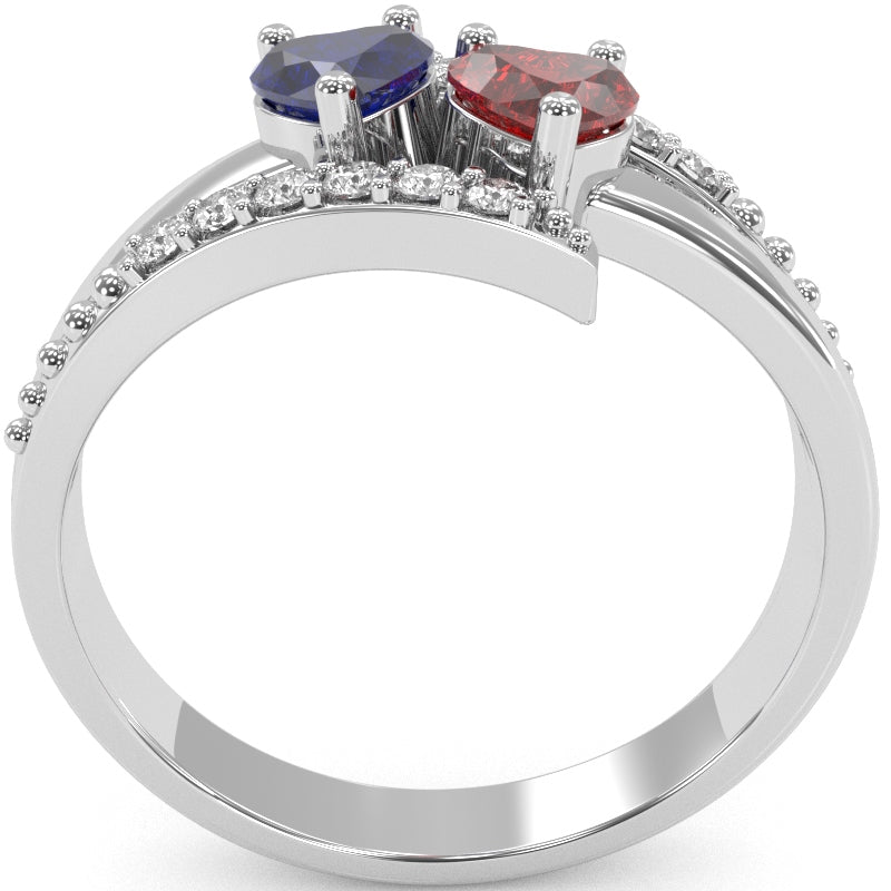 Double Heart Gemstone Diamond Promise Ring In 14k White Gold