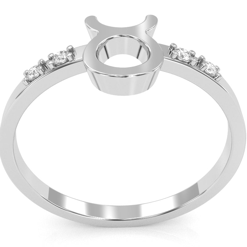 Taurus Zodiac Sign Diamond Ring In Solid 14k White Gold