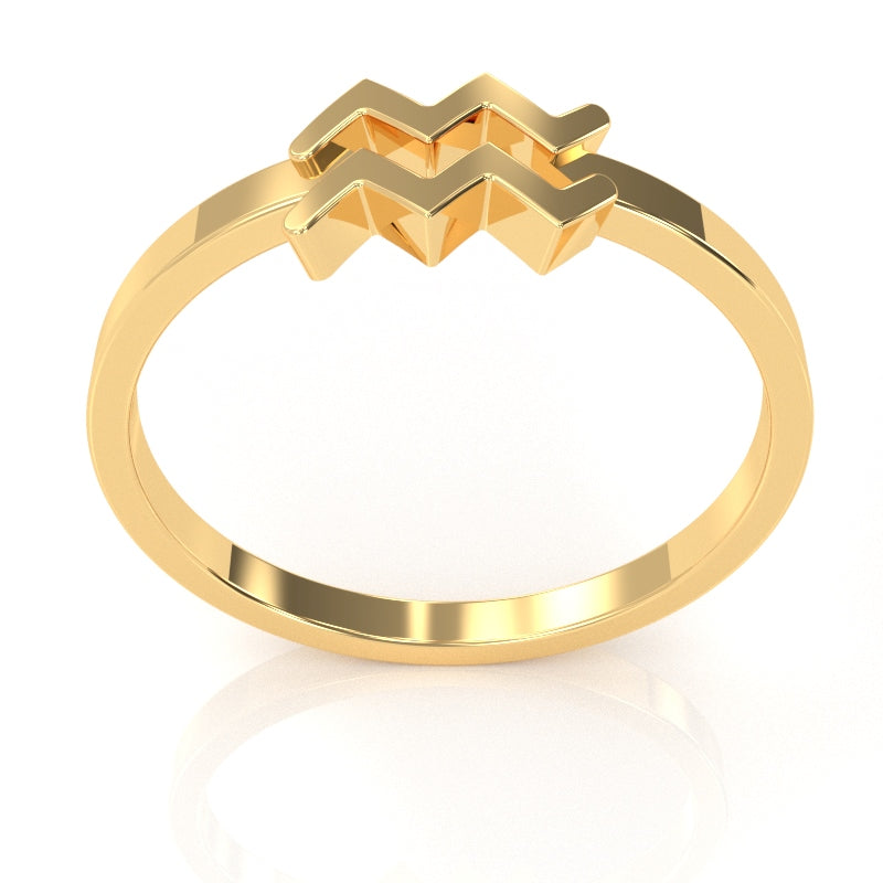 Aquarius Zodiac Sign Ring In Solid 14k Yellow Gold