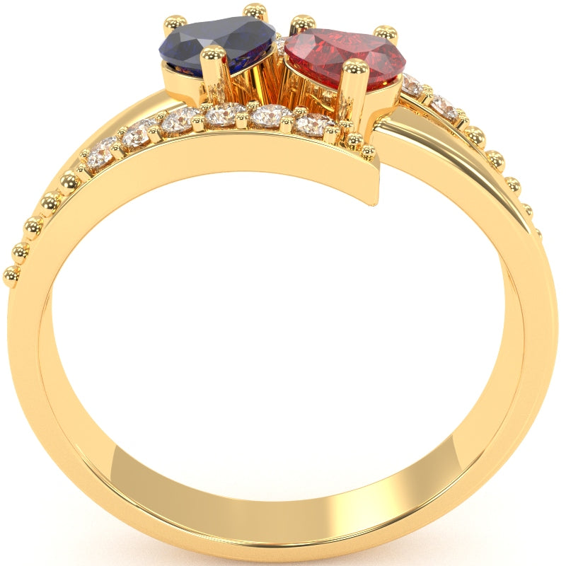 Double Heart Gemstone Diamond Promise Ring In 14k Yellow Gold